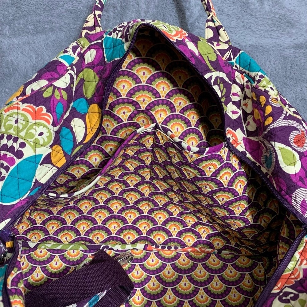 Vera Bradley Large Duffel Bag Women Large Purple Plum Crazy Quilted Paisley Trav - Picture 12 of 16